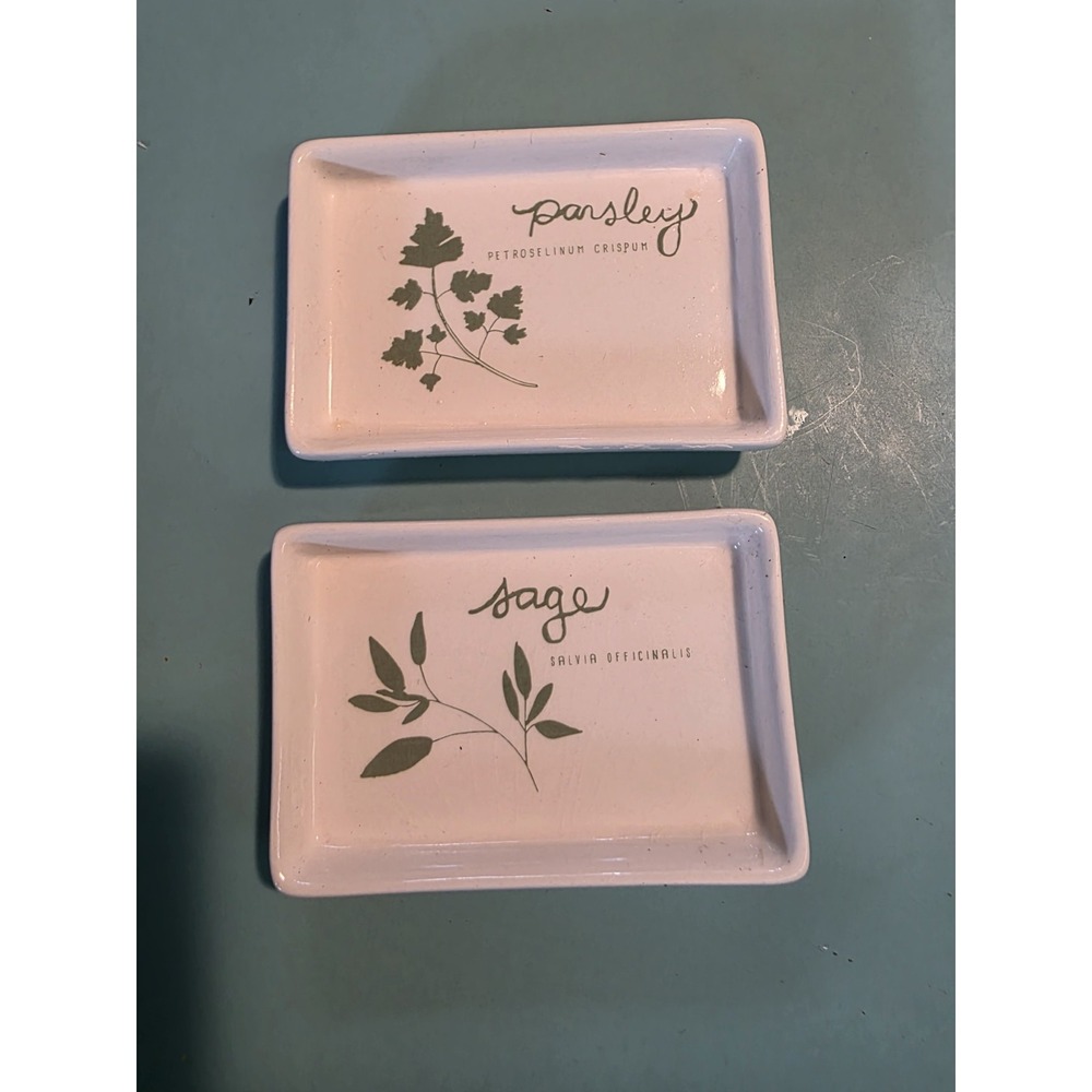 Creative Co-Op Herb Butter Dishes Set Parsley Sage Ceramic Trinket Trays Decor